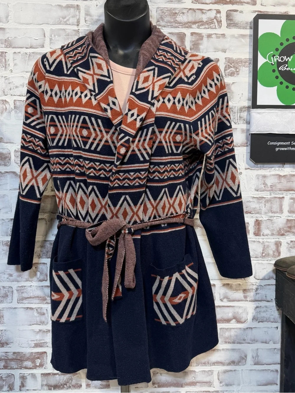 Rachel Zoe Navy & Rust Knit Cardigan 1X